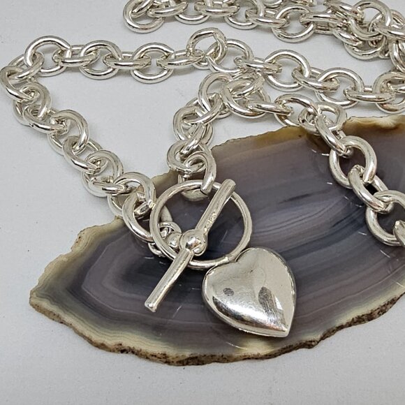 STERLING SILVER 925 HEART TOGGLE NECKLACE 20" - Picture 4 of 12